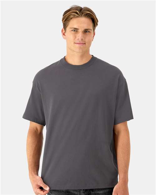 Hanes 5180R Unisex Beefy-T Retro Street T-Shirt - Smoke Grey - model front