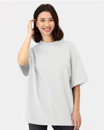 Hanes 5180R Unisex Beefy-T Retro Street T-Shirt - White - model front