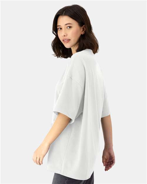 Hanes 5180R Unisex Beefy-T Retro Street T-Shirt - White - model side