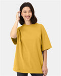 Hanes 5180R Unisex Beefy-T Retro Street T-Shirt - Royal Gold - model front
