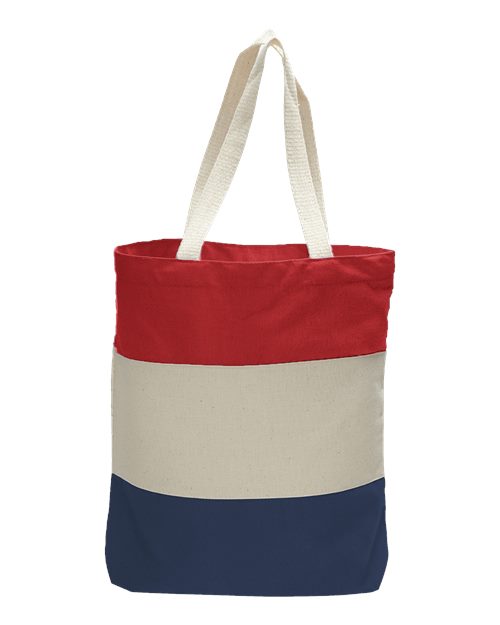 Q-Tees Q125900 11L Tri-Color Tote - Navy/ Natural/ Red - front