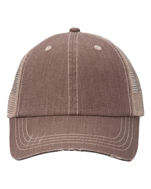 Valucap VC990 Contrast Stitch Cap - Brown/ Khaki - front