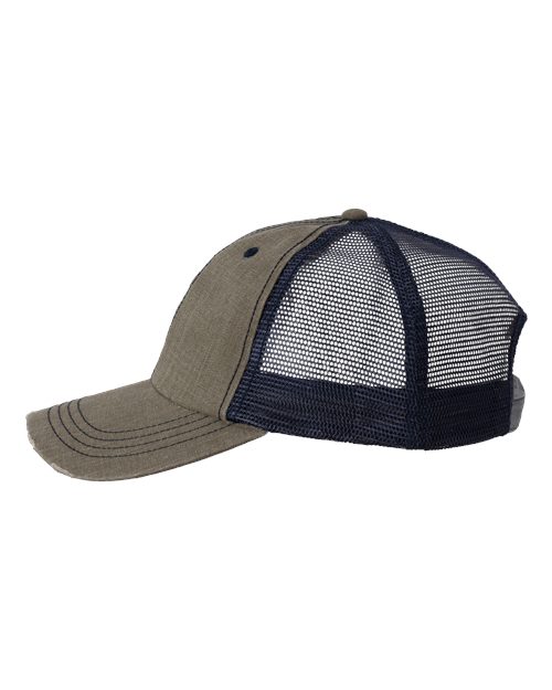 Valucap VC990 Contrast Stitch Cap - Olive Green/ Navy - side