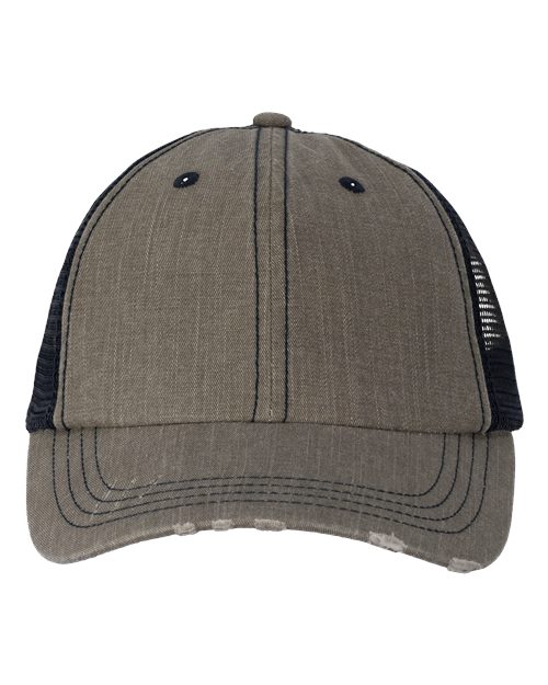 Valucap VC990 Contrast Stitch Cap - Olive Green/ Navy - front