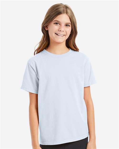 Hanes GDH175 Youth Garment-Dyed T-Shirt - Soothing Blue - model front