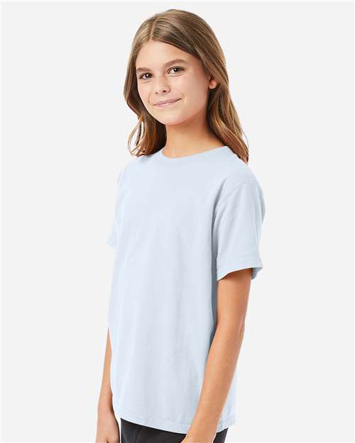 Hanes GDH175 Youth Garment-Dyed T-Shirt - Soothing Blue - model side