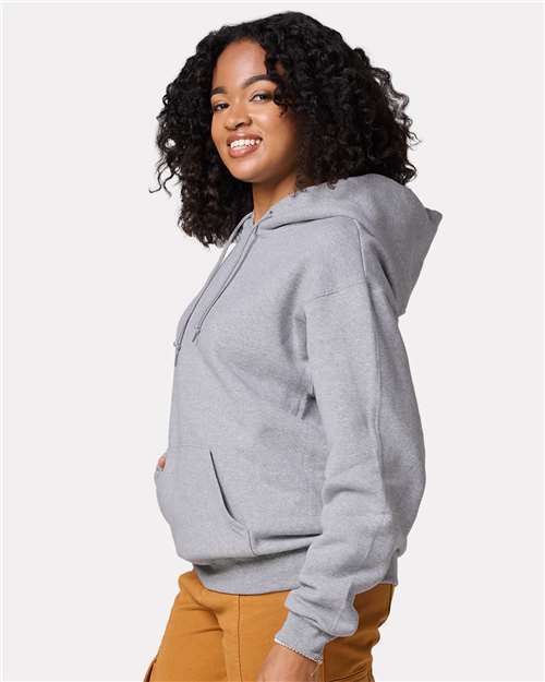 Jerzees H12MR Unisex Rugged Hooded Sweatshirt - Athletic Heather - model side