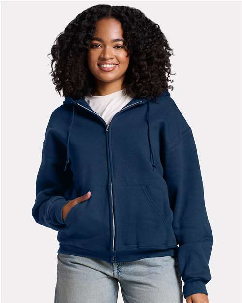 Jerzees Z12MR Unisex Rugged Full-Zip Hooded Sweatshirt - Washed Navy - model front