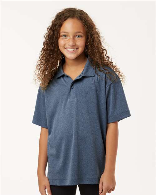 AllPro 41800Y Youth Pro-Lock Performance Polo - Heather Navy - model front