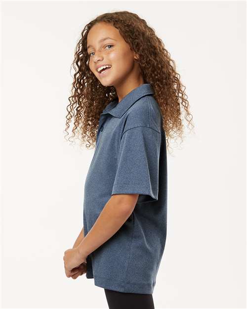 AllPro 41800Y Youth Pro-Lock Performance Polo - Heather Navy - model side