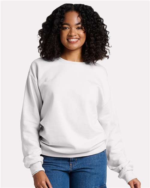 Jerzees IC48MR Ultimate CVC Crewneck Sweatshirt - White - model front