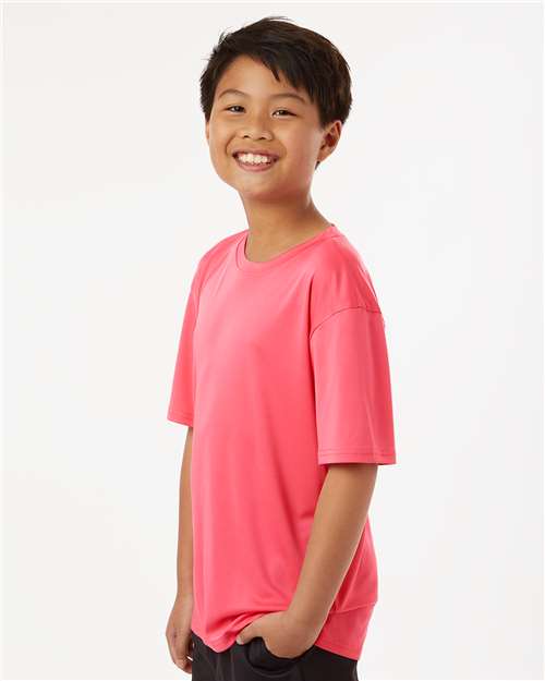 AllPro 48000Y Youth Pro-Lock Performance T-Shirt - Bright Pink - model side