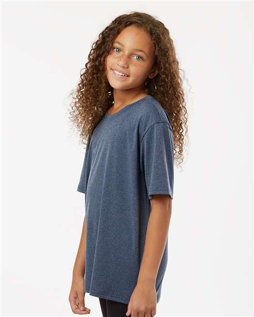 AllPro 48000Y Youth Pro-Lock Performance T-Shirt - Heather Navy - model side