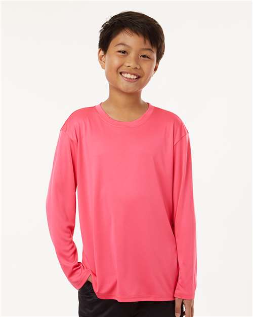 AllPro 48400Y Youth Pro-Lock Performance Long Sleeve T-Shirt - Bright Pink - model front