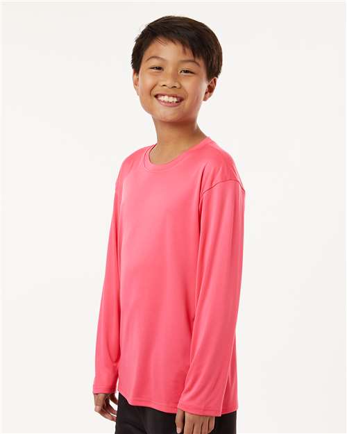 AllPro 48400Y Youth Pro-Lock Performance Long Sleeve T-Shirt - Bright Pink - model side