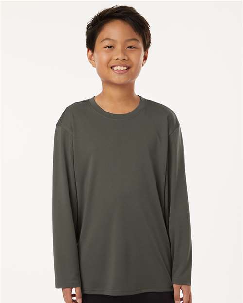 AllPro 48400Y Youth Pro-Lock Performance Long Sleeve T-Shirt - Charcoal - model front