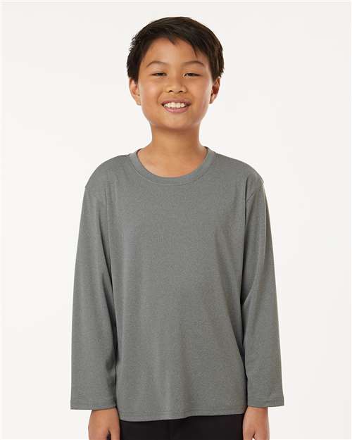 AllPro 48400Y Youth Pro-Lock Performance Long Sleeve T-Shirt - Heather Granite - model front