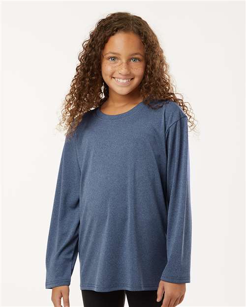 AllPro 48400Y Youth Pro-Lock Performance Long Sleeve T-Shirt - Heather Navy - model front