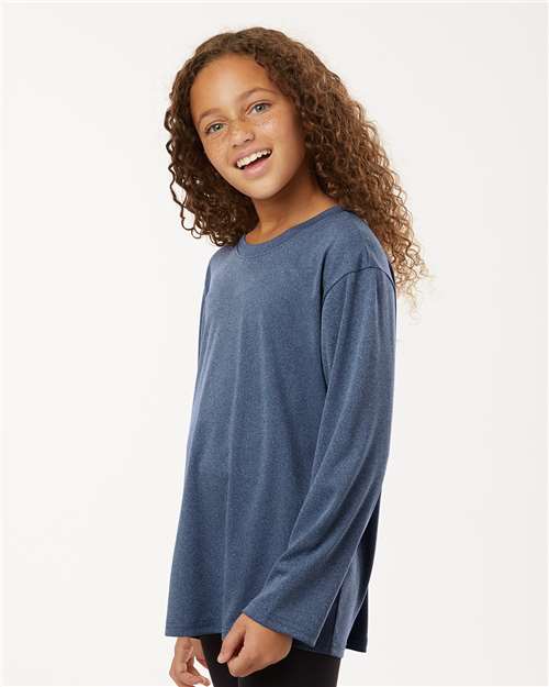 AllPro 48400Y Youth Pro-Lock Performance Long Sleeve T-Shirt - Heather Navy - model side