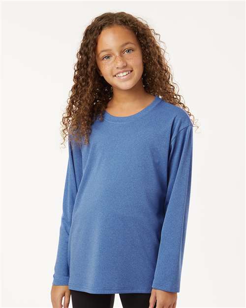 AllPro 48400Y Youth Pro-Lock Performance Long Sleeve T-Shirt - Heather Royal - model front