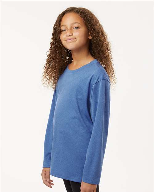 AllPro 48400Y Youth Pro-Lock Performance Long Sleeve T-Shirt - Heather Royal - model side