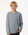 AllPro 48400Y Youth Pro-Lock Performance Long Sleeve T-Shirt - Heather Steel - model front