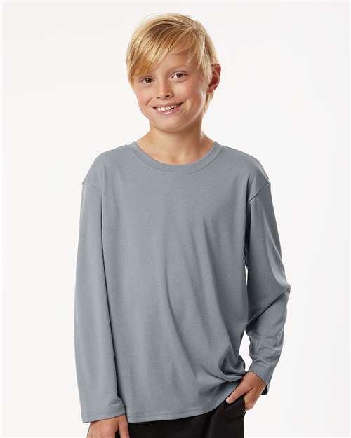 AllPro 48400Y Youth Pro-Lock Performance Long Sleeve T-Shirt - Heather Steel - model front