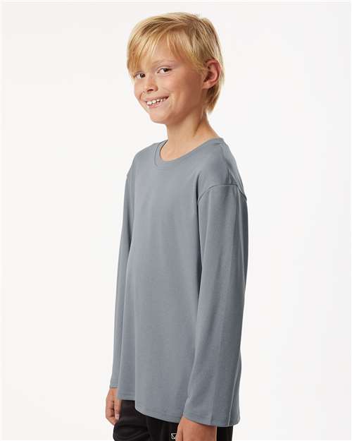 AllPro 48400Y Youth Pro-Lock Performance Long Sleeve T-Shirt - Heather Steel - model side