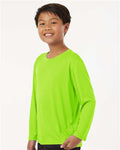 AllPro 48400Y Youth Pro-Lock Performance Long Sleeve T-Shirt - Lime - model side