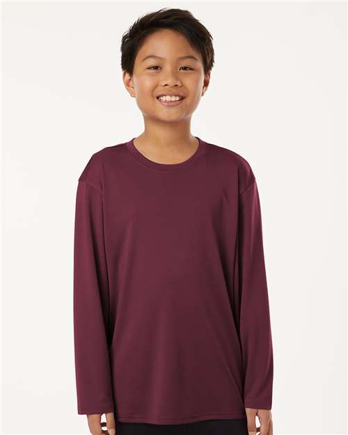 AllPro 48400Y Youth Pro-Lock Performance Long Sleeve T-Shirt - Maroon - model front
