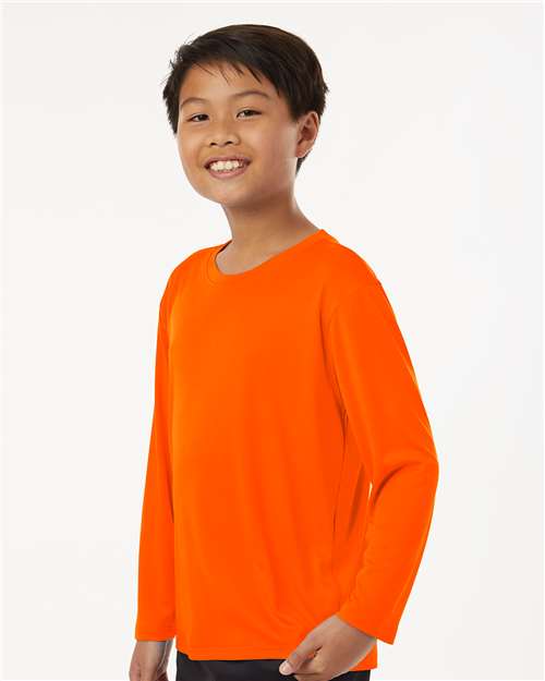 AllPro 48400Y Youth Pro-Lock Performance Long Sleeve T-Shirt - Neon Orange - model side