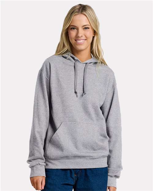 Jerzees IC49MR Unisex Ultimate CVC Hooded Sweatshirt - Athletic Heather - model front