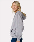Jerzees IC49MR Unisex Ultimate CVC Hooded Sweatshirt - Athletic Heather - model side