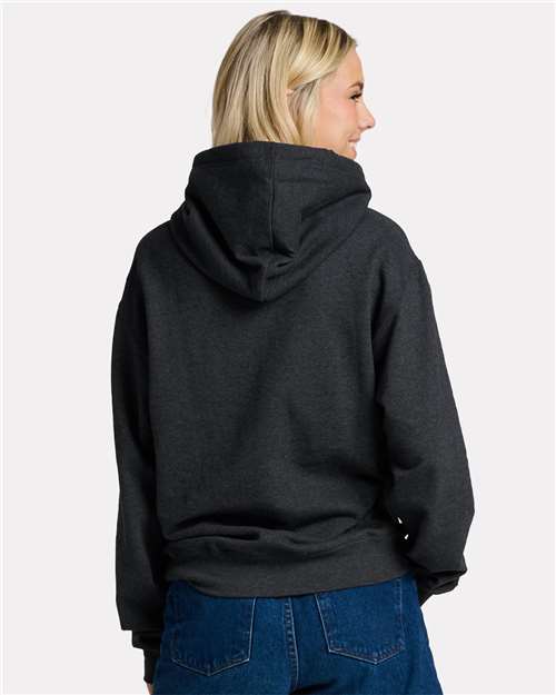 Jerzees IC49MR Unisex Ultimate CVC Hooded Sweatshirt - Black Ink Heather - model back