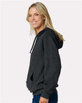 Jerzees IC49MR Unisex Ultimate CVC Hooded Sweatshirt - Black Ink Heather - model side