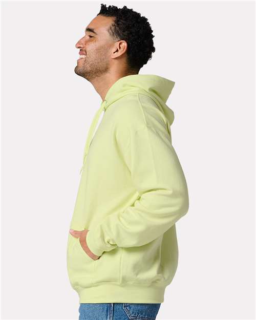 Jerzees IC49MR Unisex Ultimate CVC Hooded Sweatshirt - Celery Juice - model side