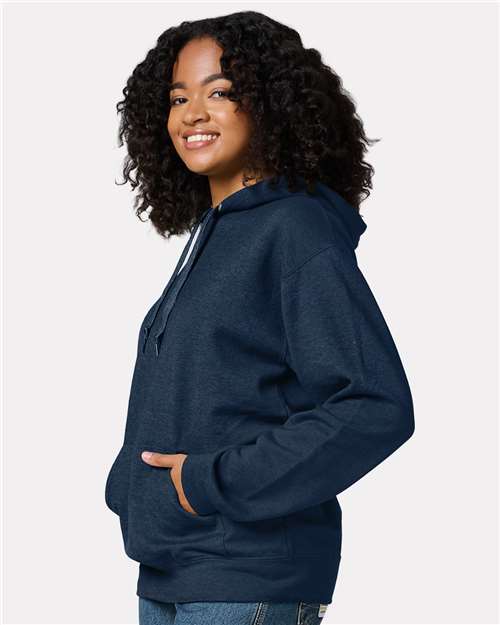 Jerzees IC49MR Unisex Ultimate CVC Hooded Sweatshirt - Indigo Heather - model side