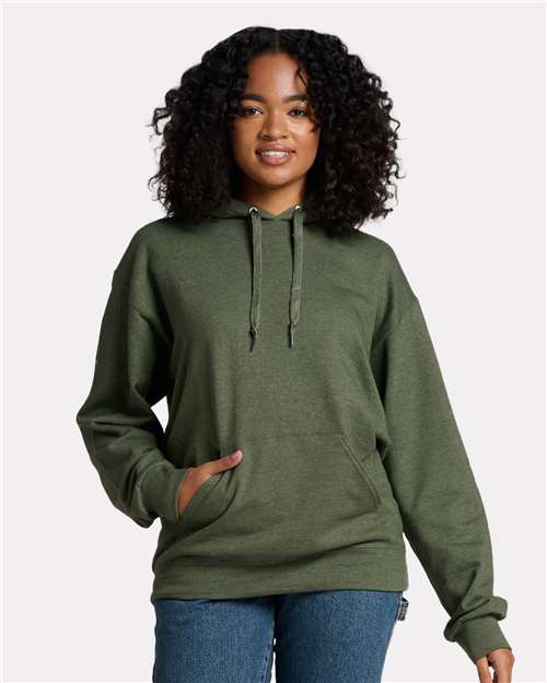 Jerzees IC49MR Unisex Ultimate CVC Hooded Sweatshirt - Military Green Heather - model front