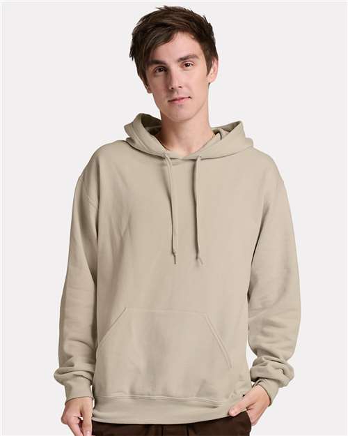 Jerzees IC49MR Unisex Ultimate CVC Hooded Sweatshirt - Putty - model front