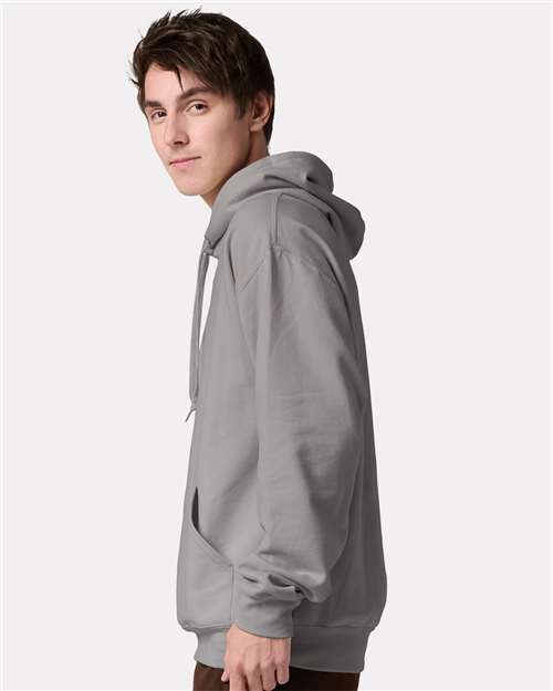 Jerzees IC49MR Unisex Ultimate CVC Hooded Sweatshirt - Rock - model side