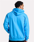 Jerzees IC49MR Unisex Ultimate CVC Hooded Sweatshirt - Soul Blue Heather - model back