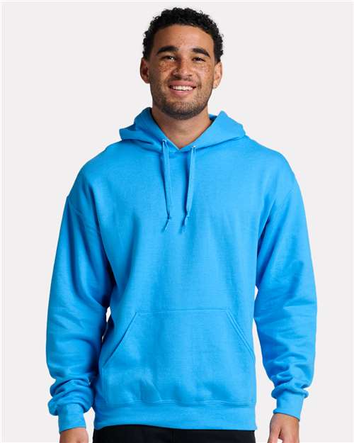 Jerzees IC49MR Unisex Ultimate CVC Hooded Sweatshirt - Soul Blue Heather - model front
