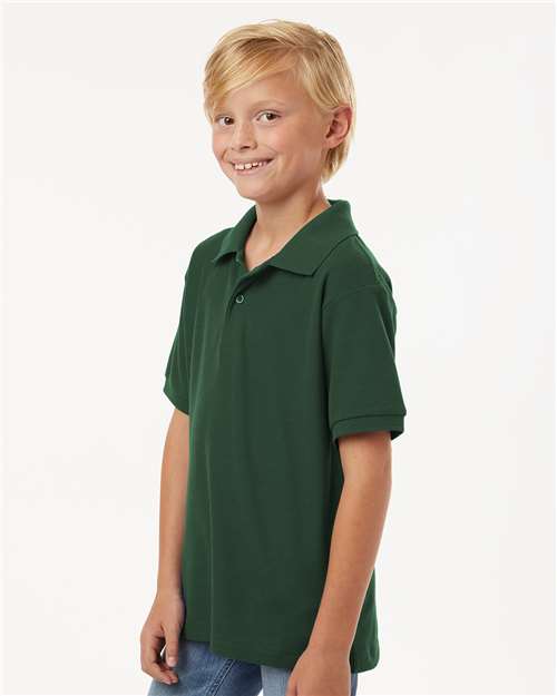 AllPro 62800Y Youth Pique Polo - Forest Green - model side