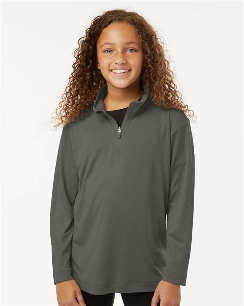 AllPro 41870Y Youth Pro-Lock Performance Quarter-Zip Pullover - Charcoal - model front