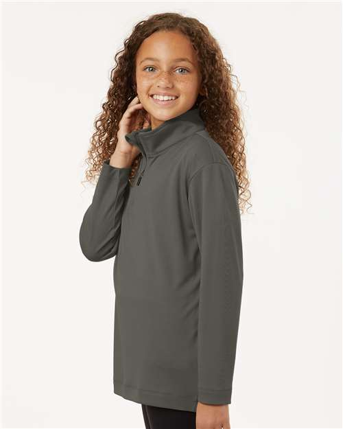 AllPro 41870Y Youth Pro-Lock Performance Quarter-Zip Pullover - Charcoal - model side