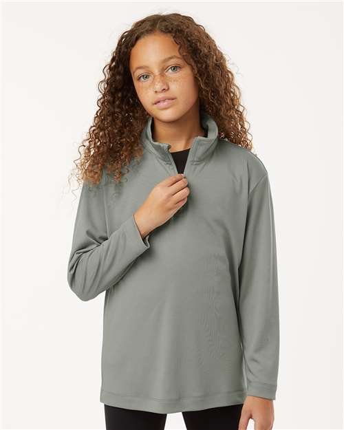 AllPro 41870Y Youth Pro-Lock Performance Quarter-Zip Pullover - Greystone - model front