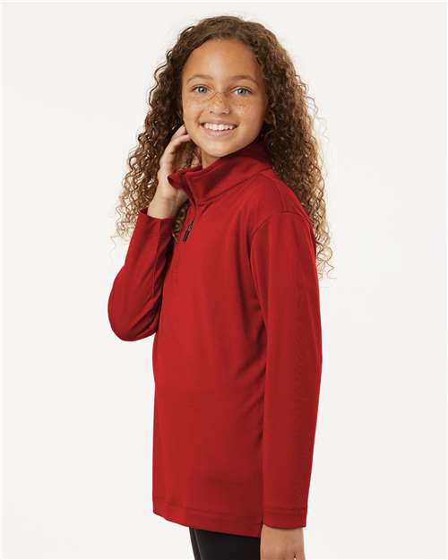 AllPro 41870Y Youth Pro-Lock Performance Quarter-Zip Pullover - Red - model side