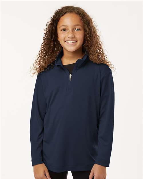 AllPro 41870Y Youth Pro-Lock Performance Quarter-Zip Pullover - Navy - model front
