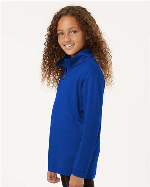 AllPro 41870Y Youth Pro-Lock Performance Quarter-Zip Pullover - Royal - model side