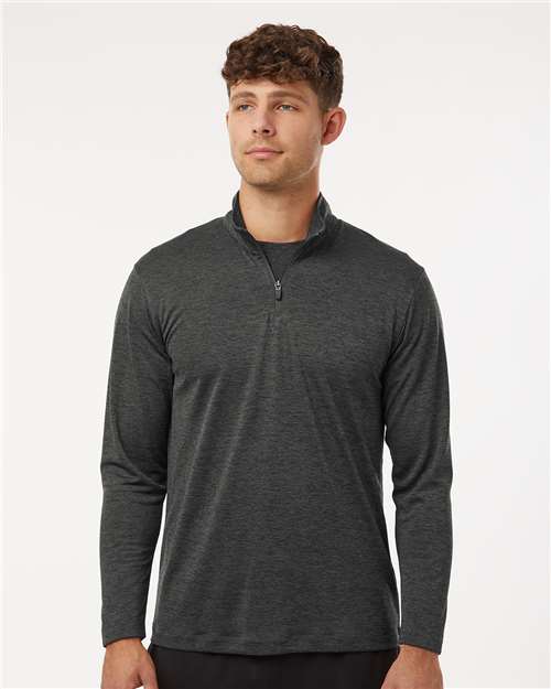 AllPro 4HM700 Men's Pro-Lock Performance Mélange Quarter-Zip Pullover - Black Melange - model front